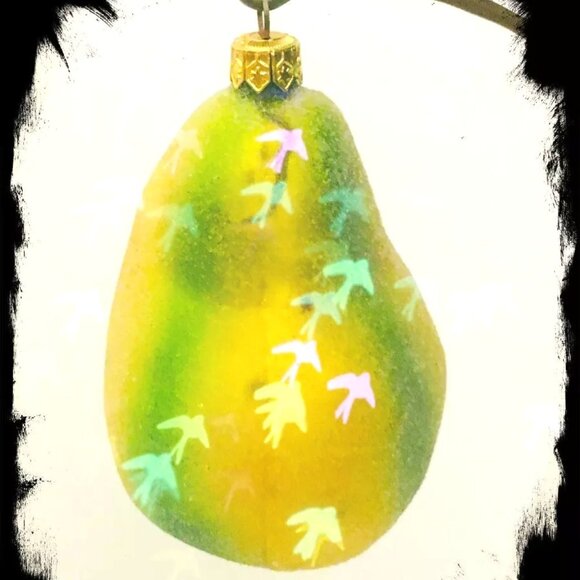 Authentic! Rare Christopher Radko PEAR FRUIT Yellow Green Golden Glass Ornament - Picture 1 of 10